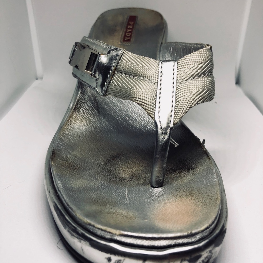 PRADA SPORT LEATHER WEDGE SANDALS - Picture 2 of 6